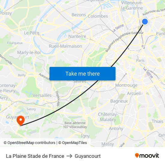 La Plaine Stade de France to Guyancourt map