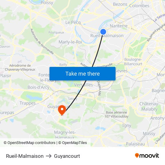 Rueil-Malmaison to Guyancourt map