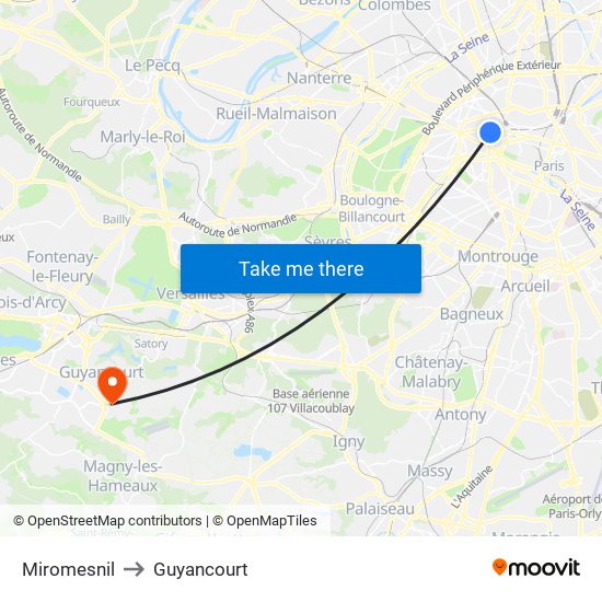 Miromesnil to Guyancourt map