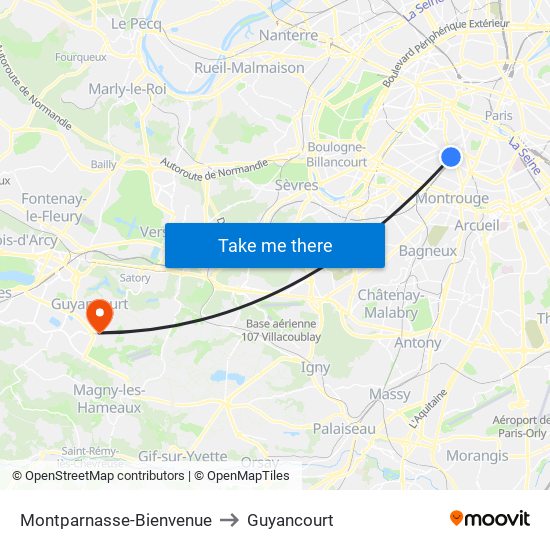 Montparnasse-Bienvenue to Guyancourt map