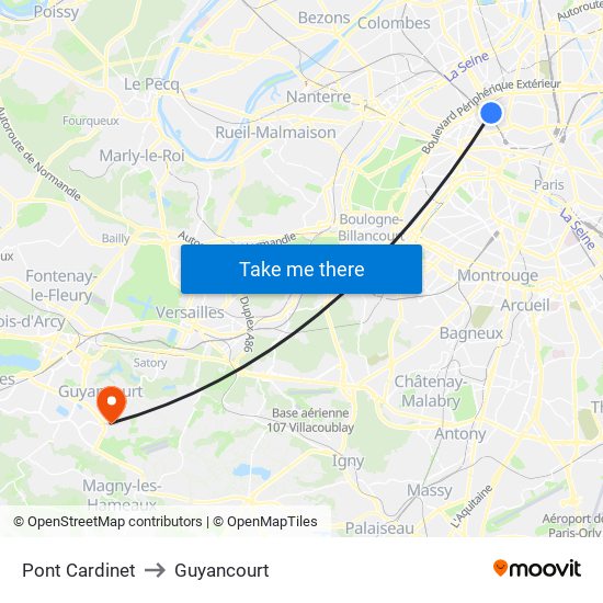 Pont Cardinet to Guyancourt map