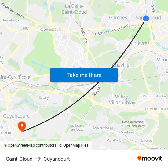 Saint-Cloud to Guyancourt map