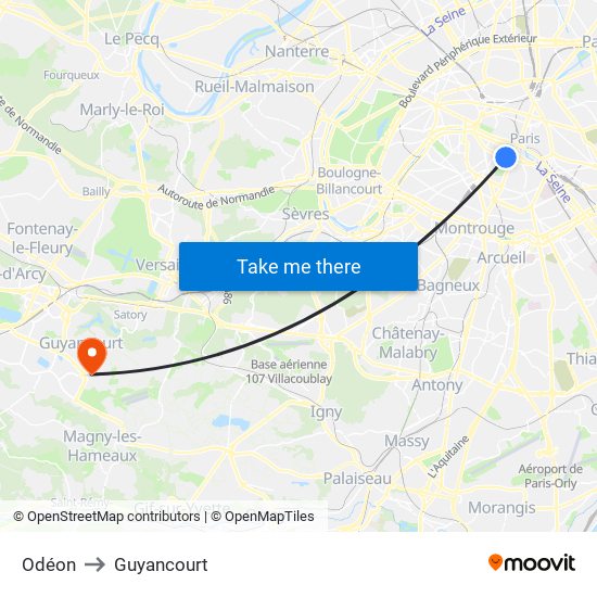 Odéon to Guyancourt map