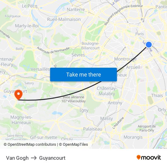 Van Gogh to Guyancourt map