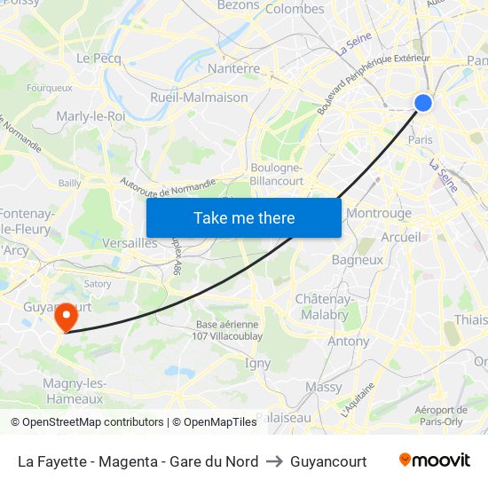 La Fayette - Magenta - Gare du Nord to Guyancourt map