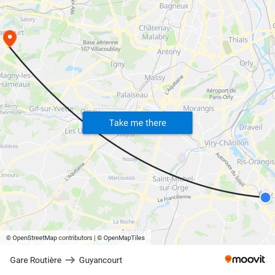 Gare Routière to Guyancourt map