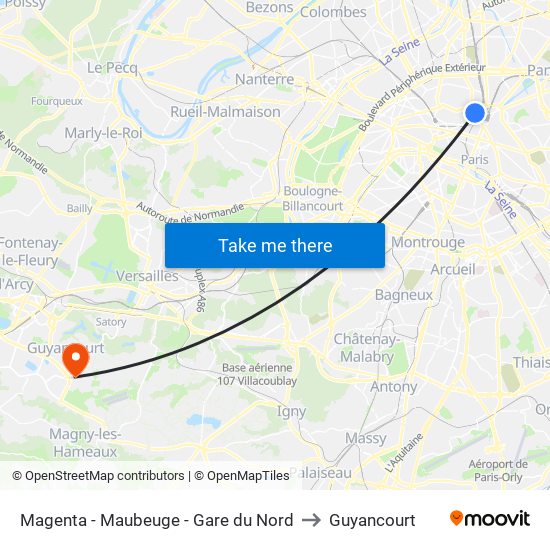 Magenta - Maubeuge - Gare du Nord to Guyancourt map