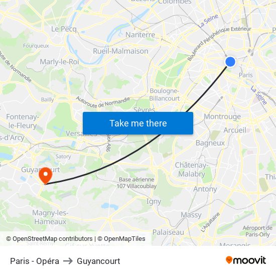 Paris - Opéra to Guyancourt map