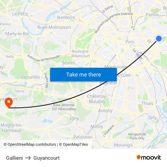 Gallieni to Guyancourt map
