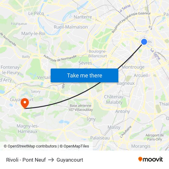 Rivoli - Pont Neuf to Guyancourt map