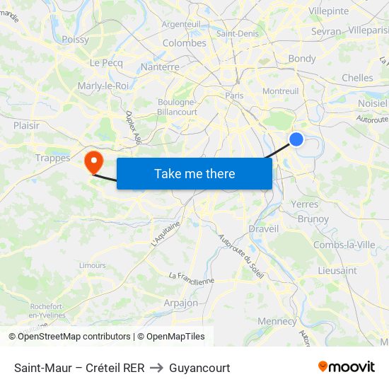 Saint-Maur – Créteil RER to Guyancourt map