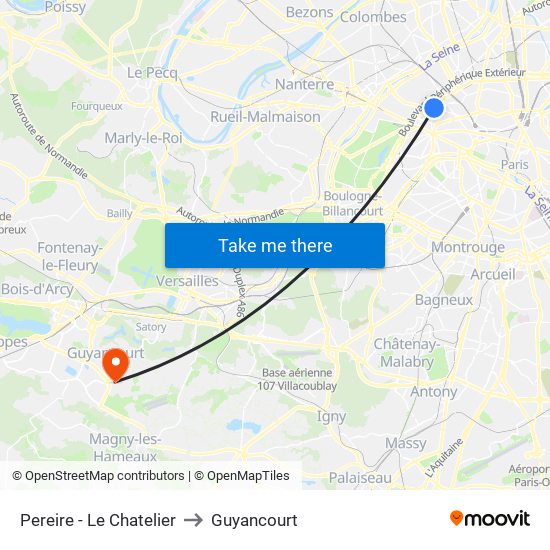 Pereire - Le Chatelier to Guyancourt map