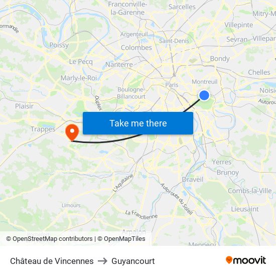 Château de Vincennes to Guyancourt map