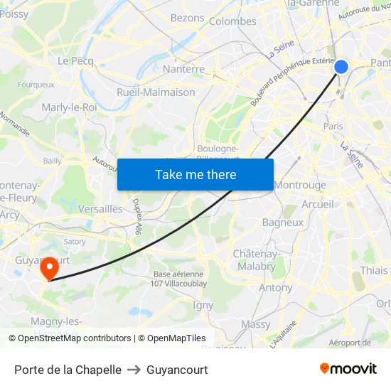 Porte de la Chapelle to Guyancourt map