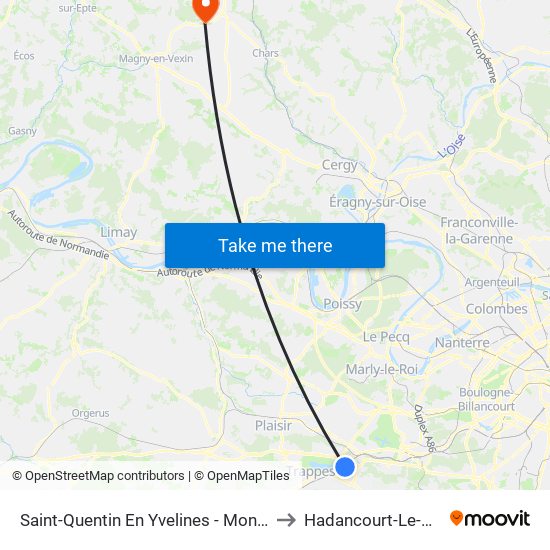 Saint-Quentin En Yvelines - Montigny-Le-Bretonneux to Hadancourt-Le-Haut-Clocher map