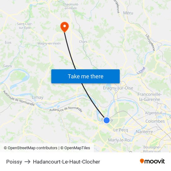 Poissy to Hadancourt-Le-Haut-Clocher map