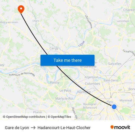 Gare de Lyon to Hadancourt-Le-Haut-Clocher map