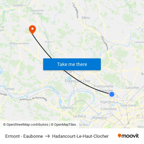 Ermont - Eaubonne to Hadancourt-Le-Haut-Clocher map