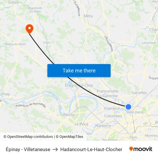 Épinay - Villetaneuse to Hadancourt-Le-Haut-Clocher map
