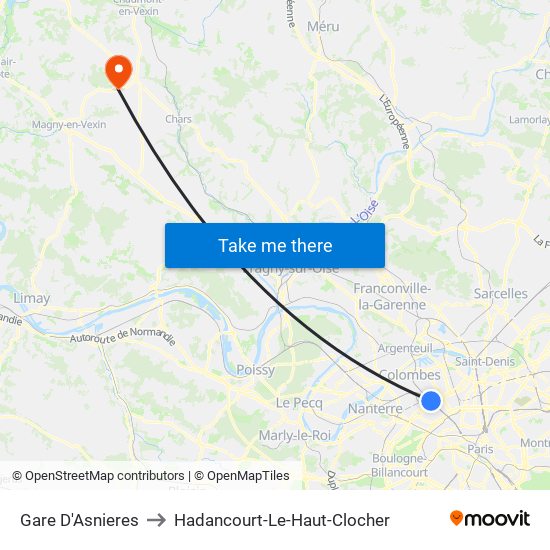 Gare D'Asnieres to Hadancourt-Le-Haut-Clocher map