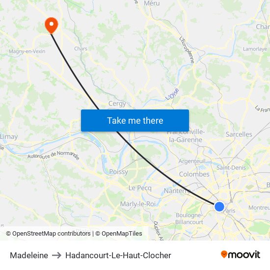 Madeleine to Hadancourt-Le-Haut-Clocher map