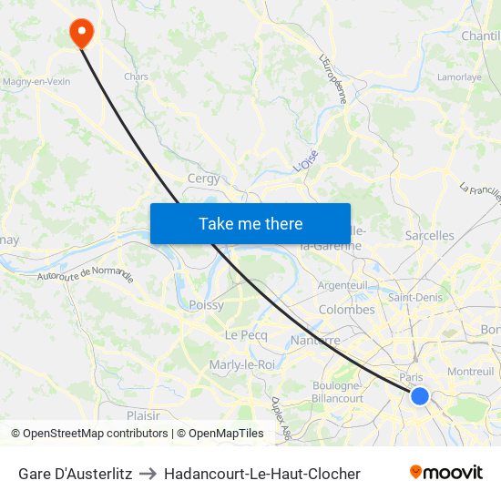 Gare D'Austerlitz to Hadancourt-Le-Haut-Clocher map