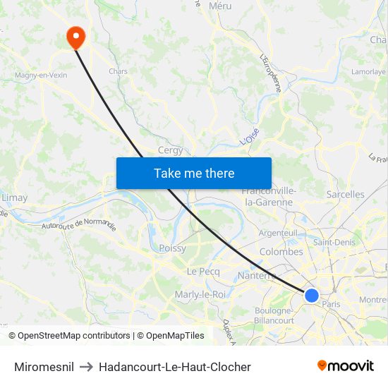 Miromesnil to Hadancourt-Le-Haut-Clocher map