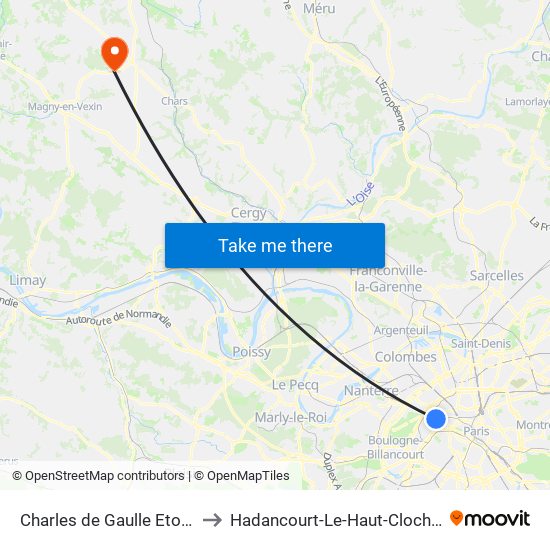 Charles de Gaulle Etoile to Hadancourt-Le-Haut-Clocher map