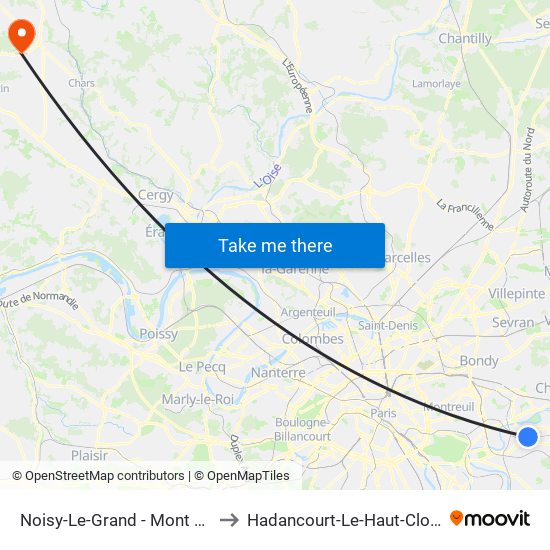 Noisy-Le-Grand - Mont D'Est to Hadancourt-Le-Haut-Clocher map