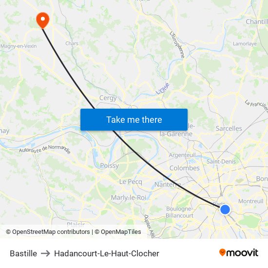 Bastille to Hadancourt-Le-Haut-Clocher map