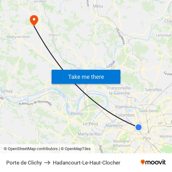 Porte de Clichy to Hadancourt-Le-Haut-Clocher map