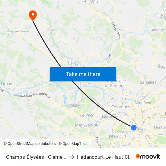Champs-Élysées - Clemenceau to Hadancourt-Le-Haut-Clocher map