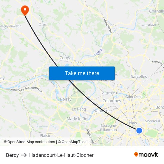Bercy to Hadancourt-Le-Haut-Clocher map