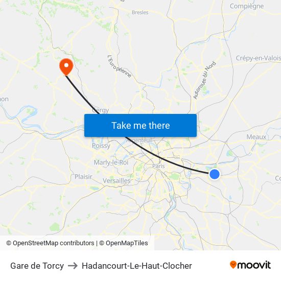 Gare de Torcy to Hadancourt-Le-Haut-Clocher map