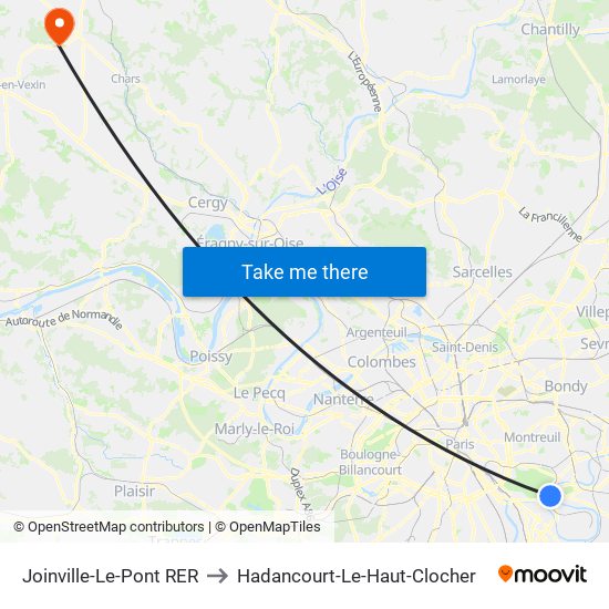 Joinville-Le-Pont RER to Hadancourt-Le-Haut-Clocher map