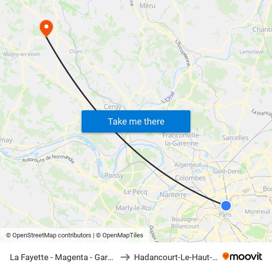 La Fayette - Magenta - Gare du Nord to Hadancourt-Le-Haut-Clocher map