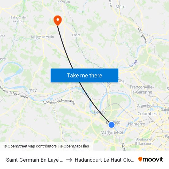 Saint-Germain-En-Laye RER to Hadancourt-Le-Haut-Clocher map