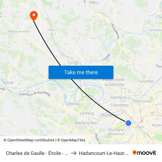 Charles de Gaulle - Étoile - Wagram to Hadancourt-Le-Haut-Clocher map