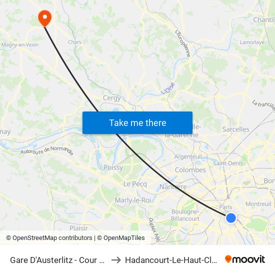 Gare D'Austerlitz - Cour Seine to Hadancourt-Le-Haut-Clocher map