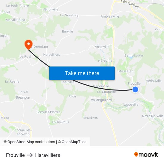 Frouville to Haravilliers map