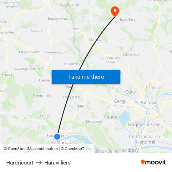 Hardricourt to Haravilliers map