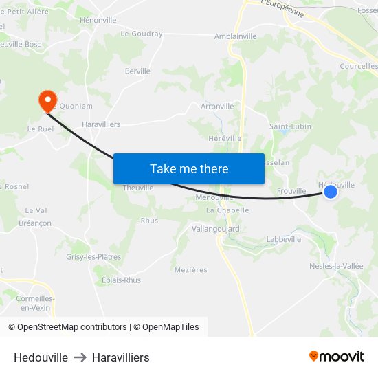 Hedouville to Haravilliers map