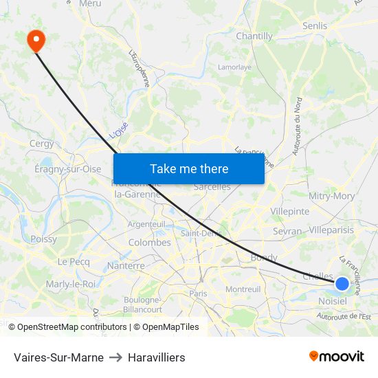 Vaires-Sur-Marne to Haravilliers map