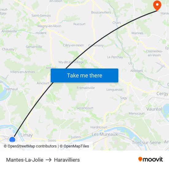 Mantes-La-Jolie to Haravilliers map