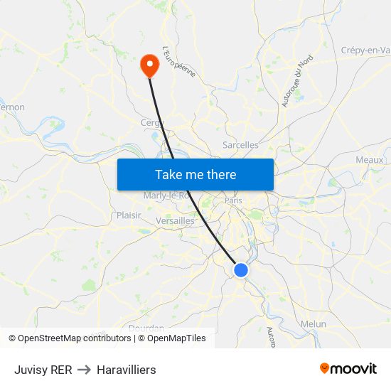 Juvisy RER to Haravilliers map