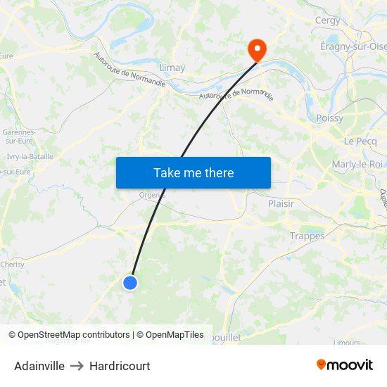 Adainville to Hardricourt map