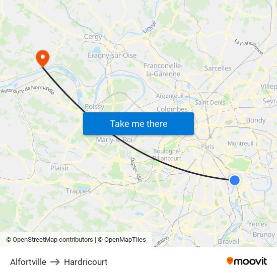 Alfortville to Hardricourt map