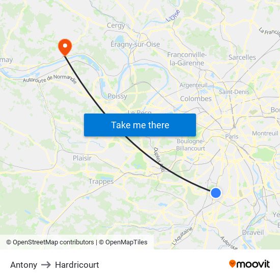 Antony to Hardricourt map