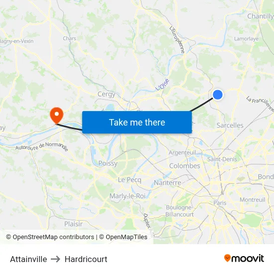 Attainville to Hardricourt map