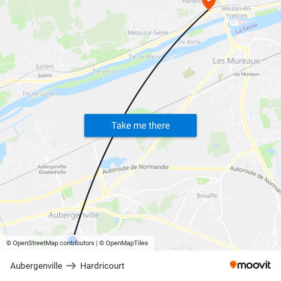 Aubergenville to Hardricourt map